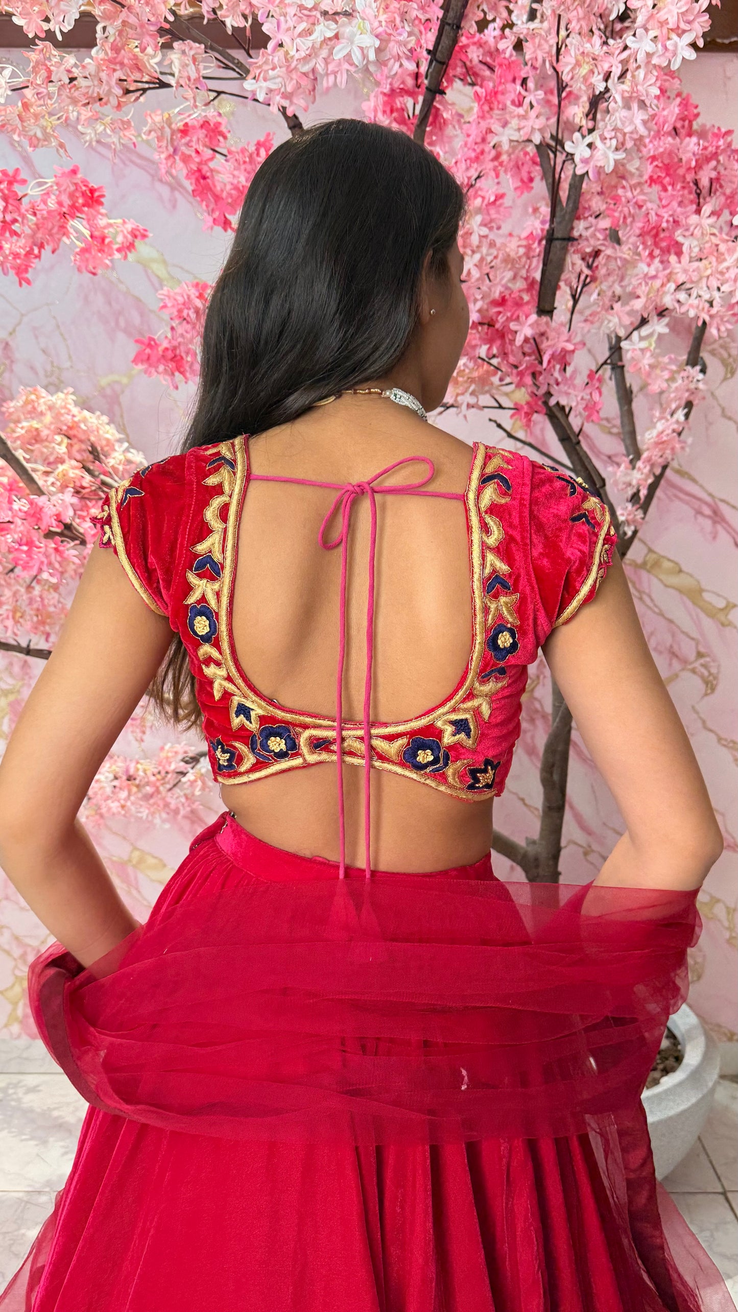 Pink velvet beauty wedding lehenga 4014