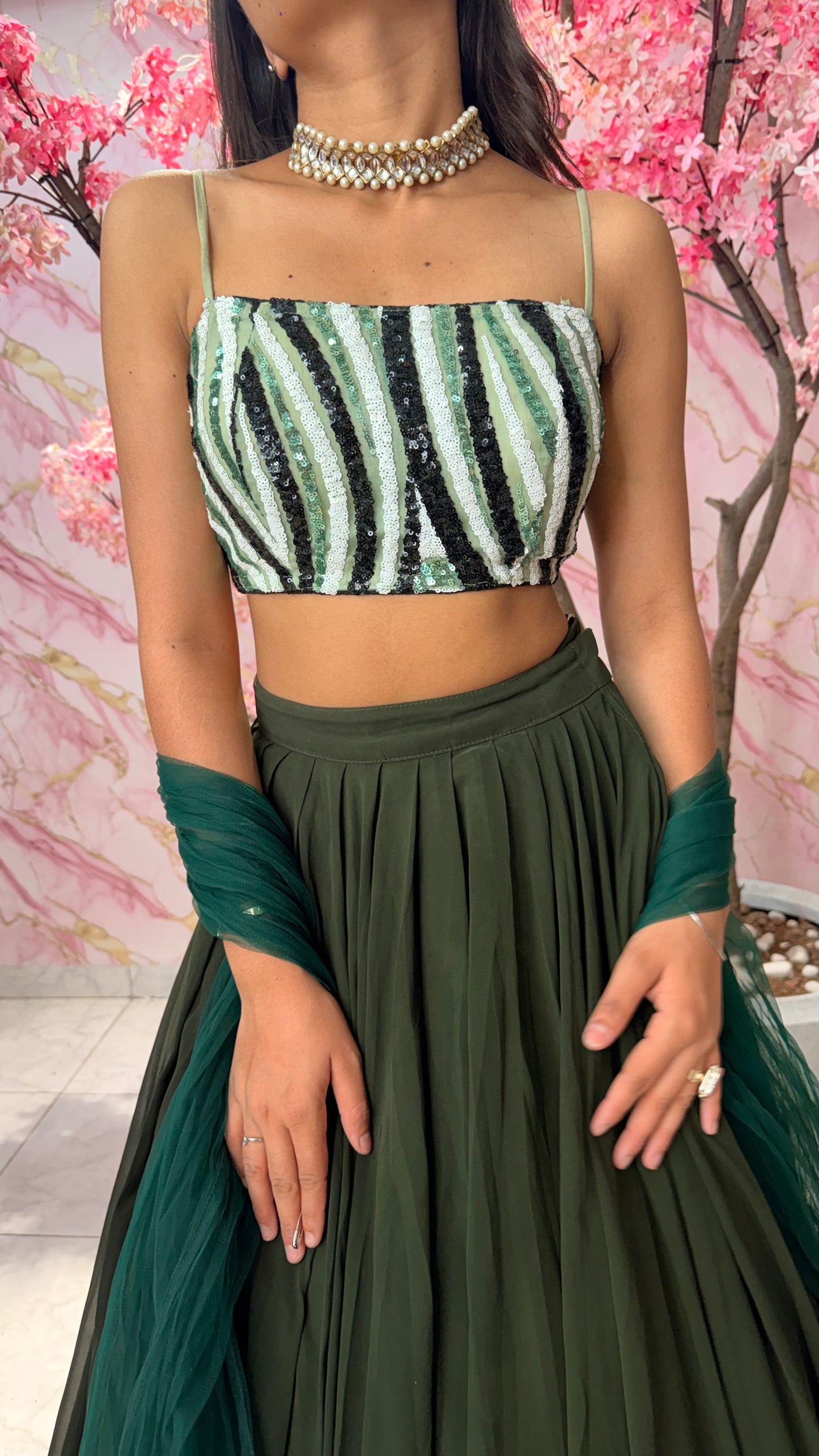 Green sequin wedding lehenga 4012