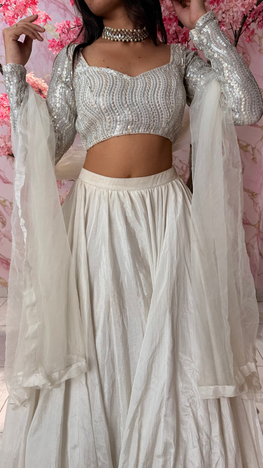 Sequin white wedding lehenga 4008