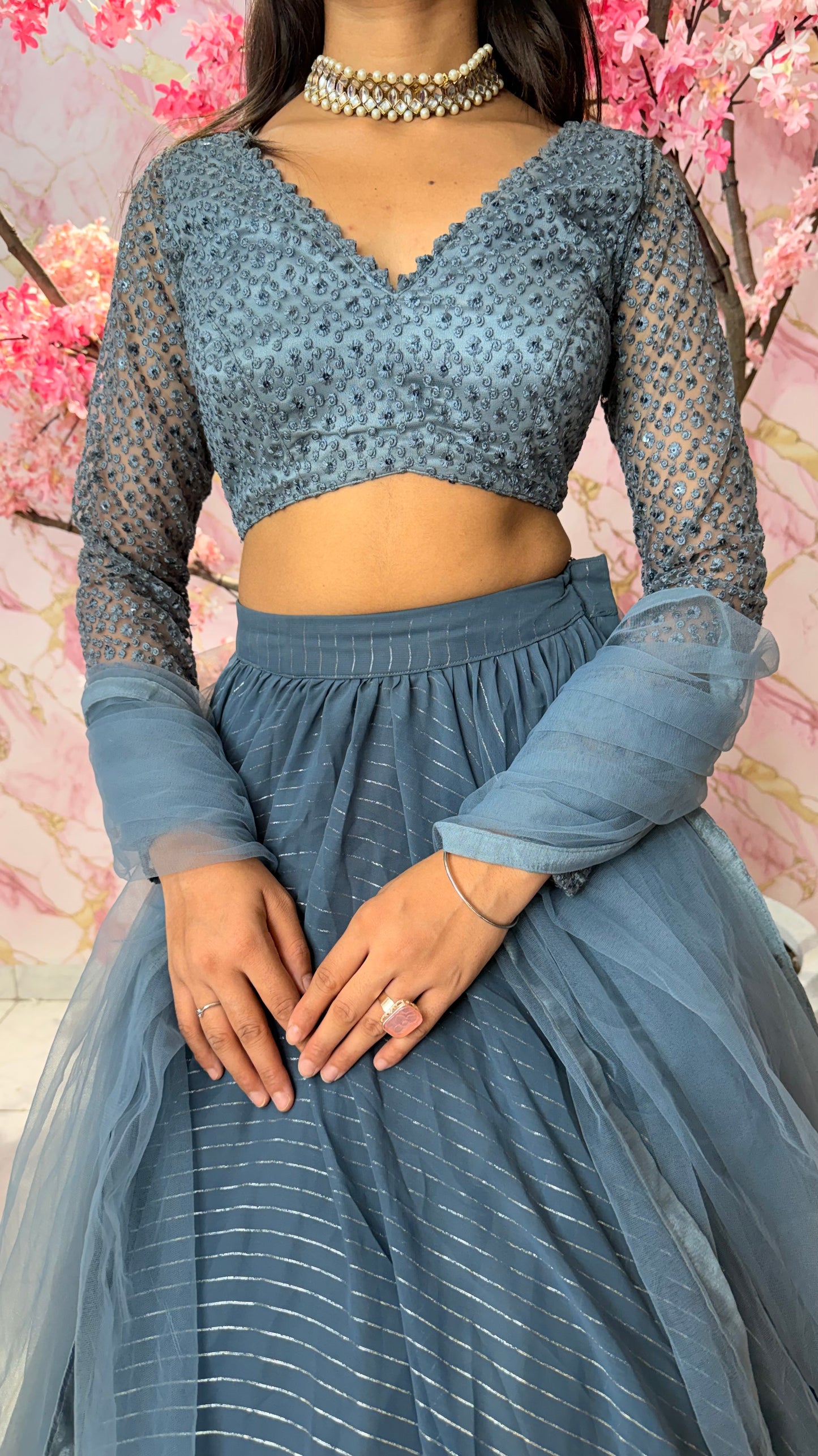 Sequin grey wedding lehenga 4009