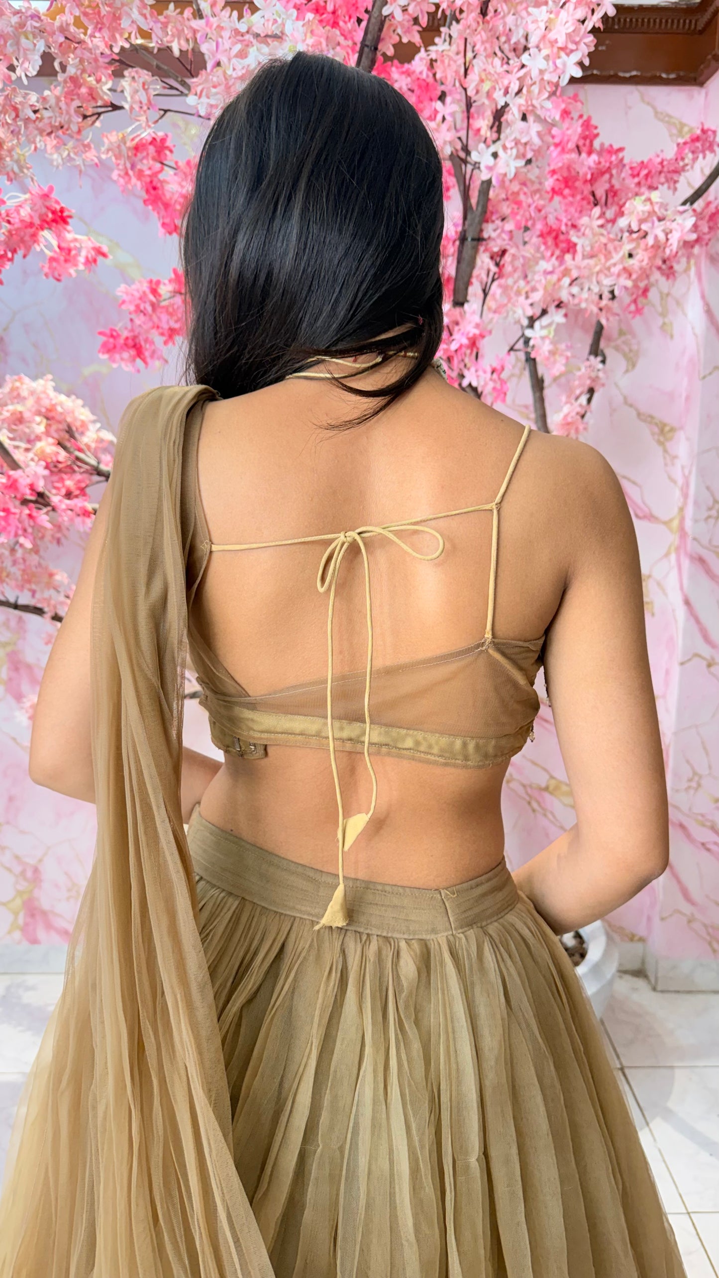 Brown one shoulder lehenga 4003