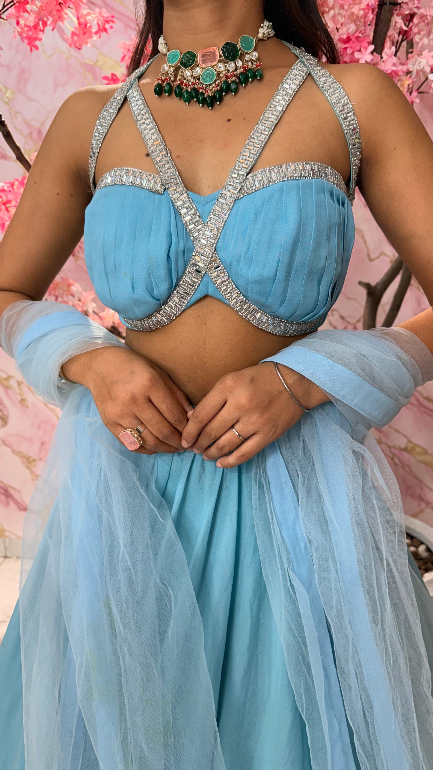 Sky blue embellished lehenga 4004