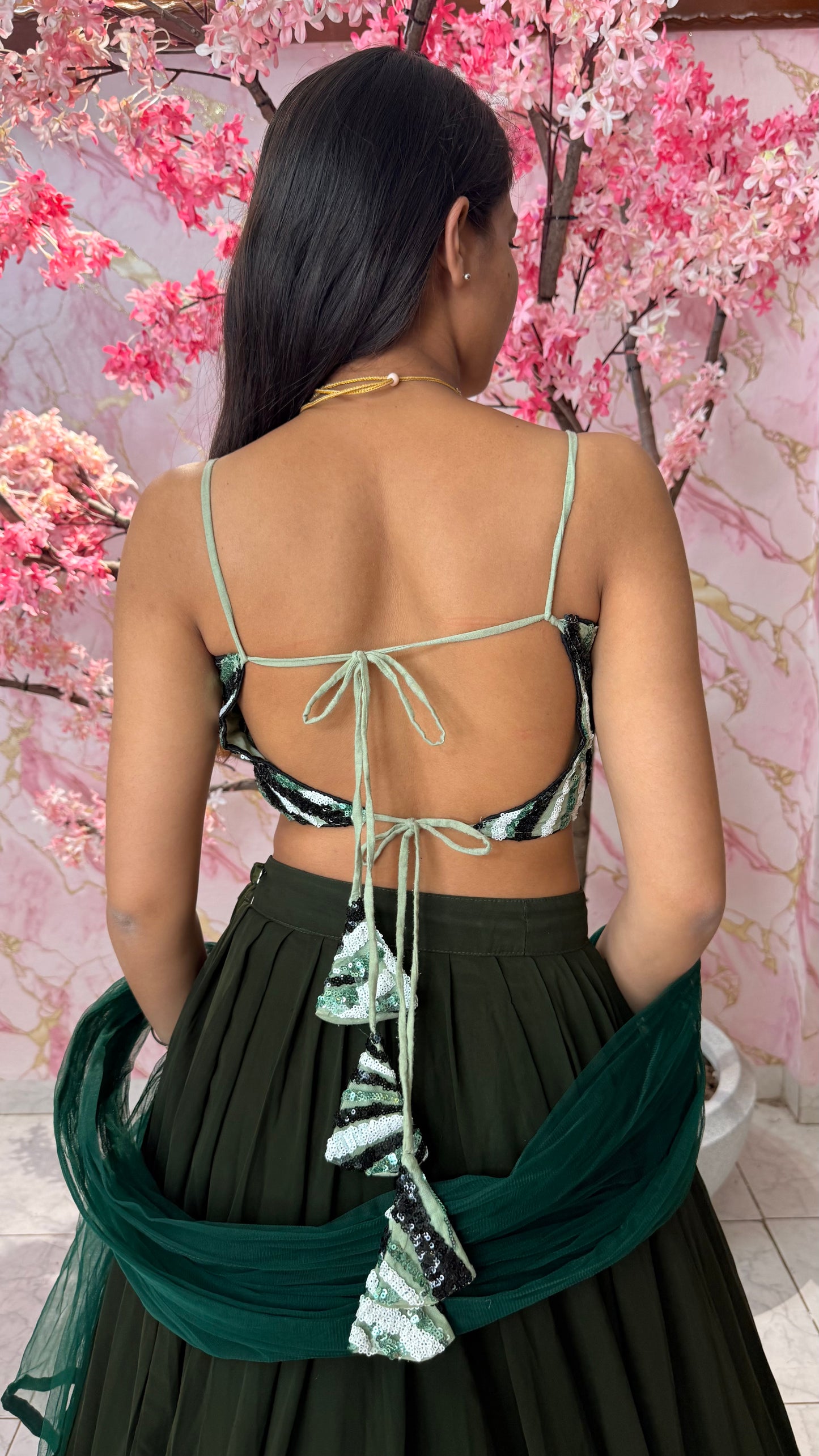 Green sequin wedding lehenga 4012