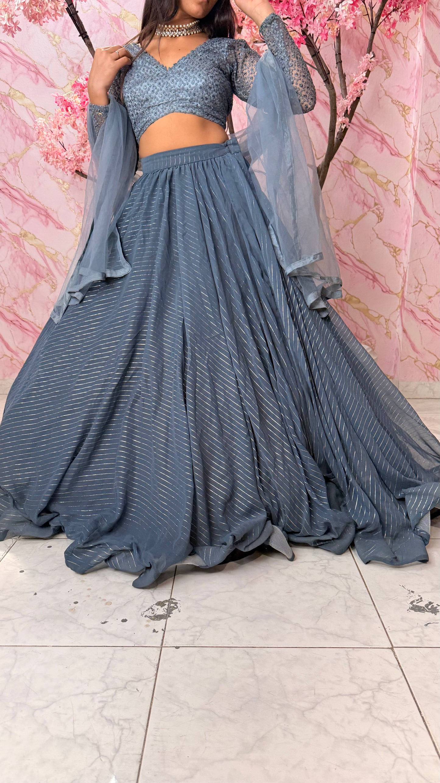 Sequin grey wedding lehenga 4009