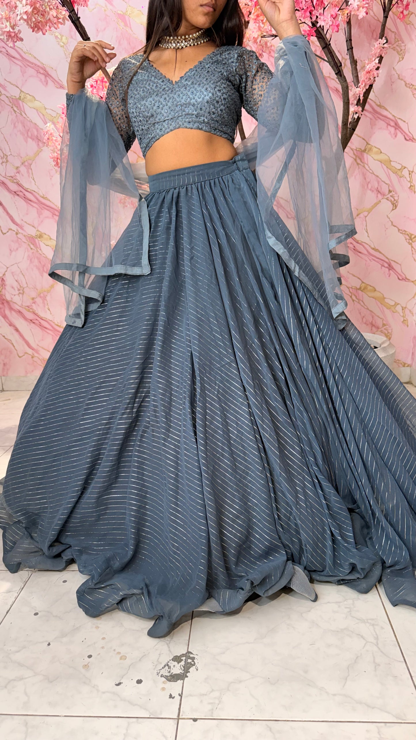 Sequin grey wedding lehenga 4009