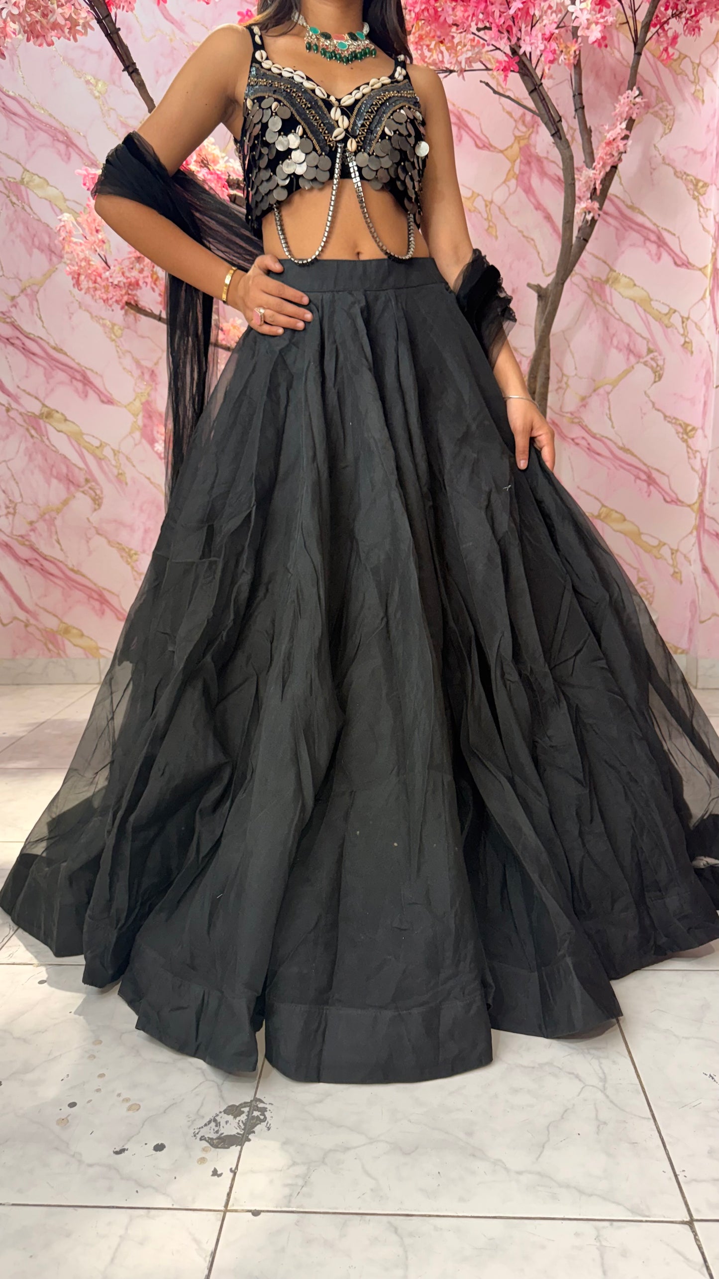 Black Boho kodi lehenga 4006