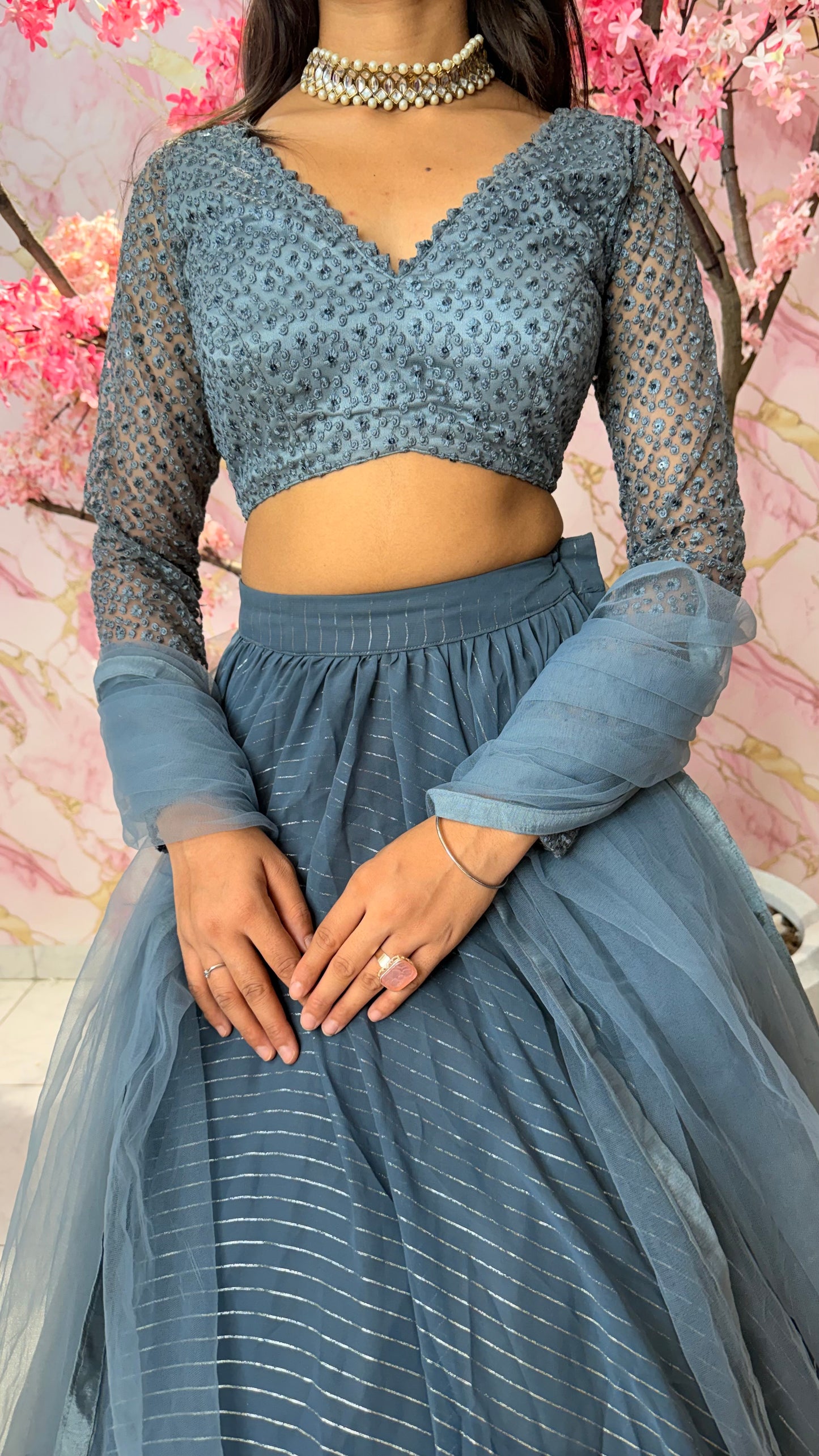 Sequin grey wedding lehenga 4009