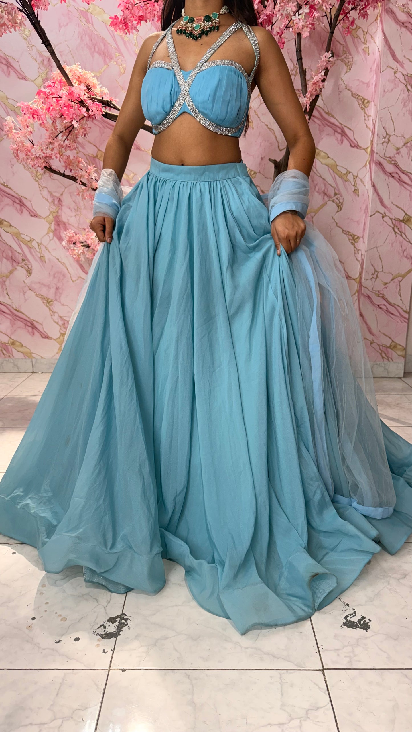 Sky blue embellished lehenga 4004