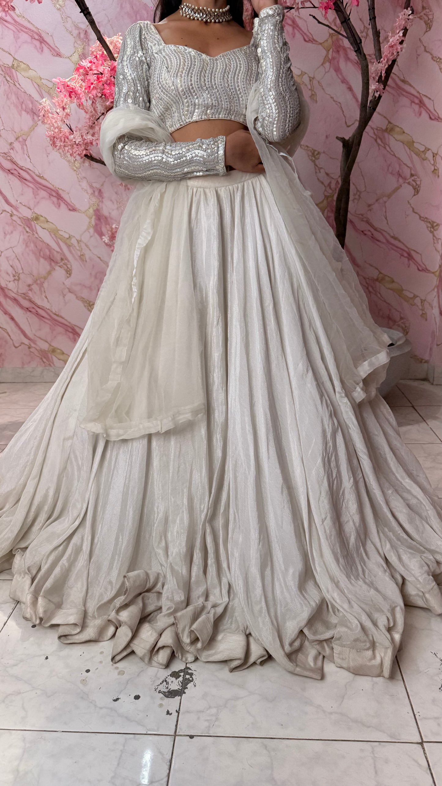 Sequin white wedding lehenga 4008
