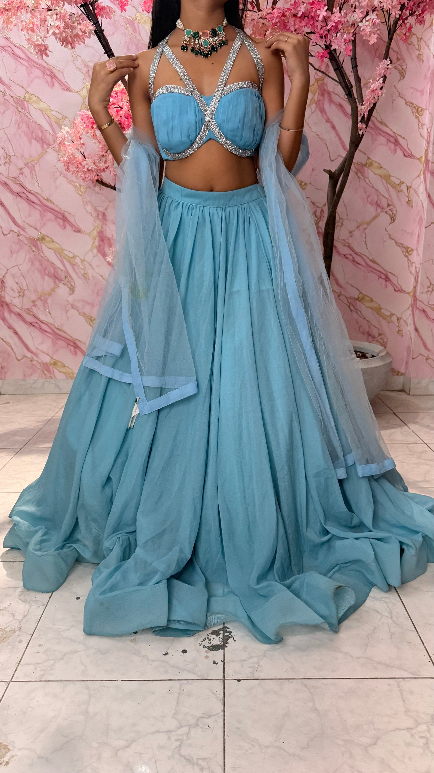 Sky blue embellished lehenga 4004