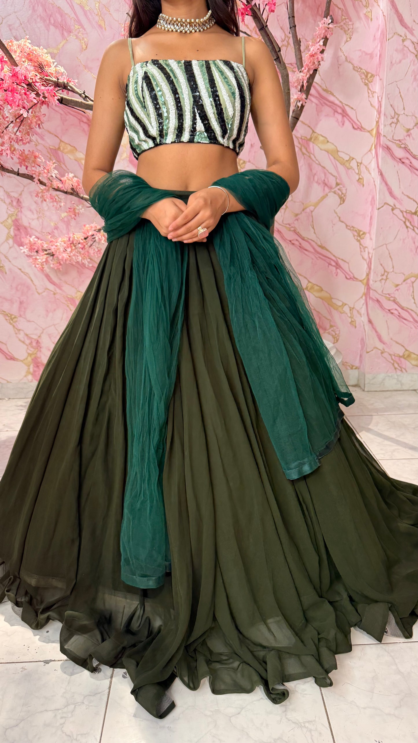 Green sequin wedding lehenga 4012
