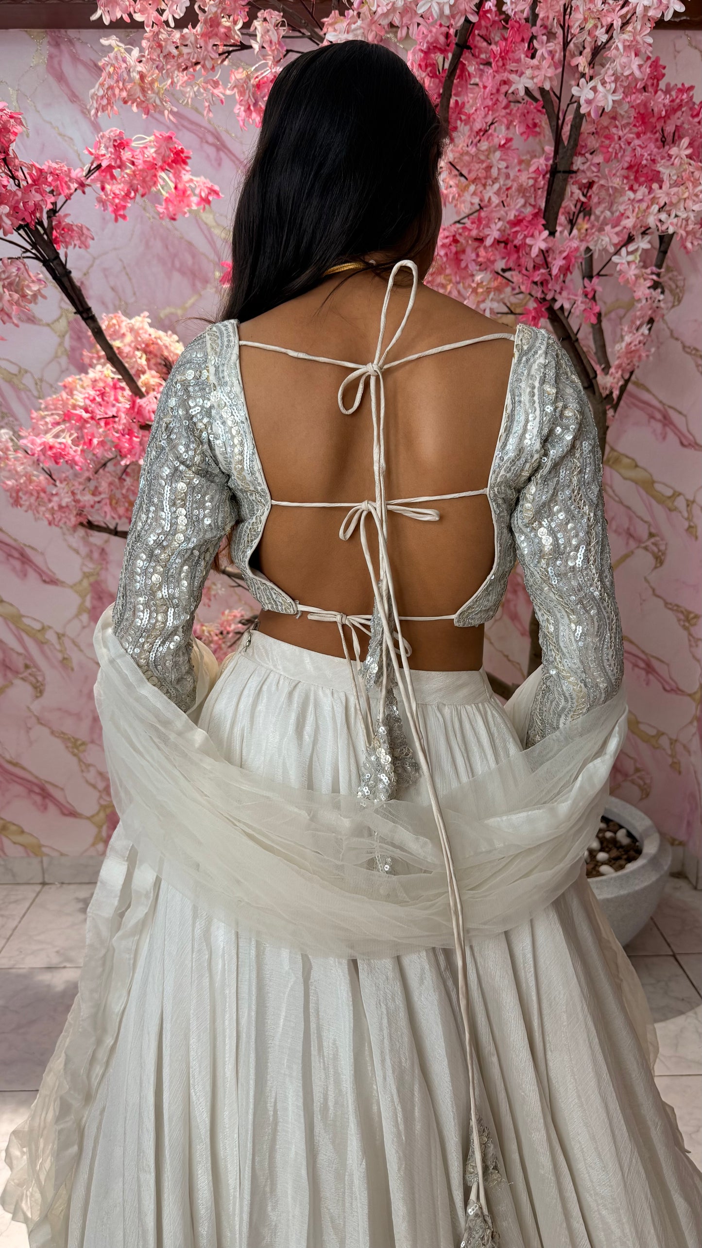 Sequin white wedding lehenga 4008