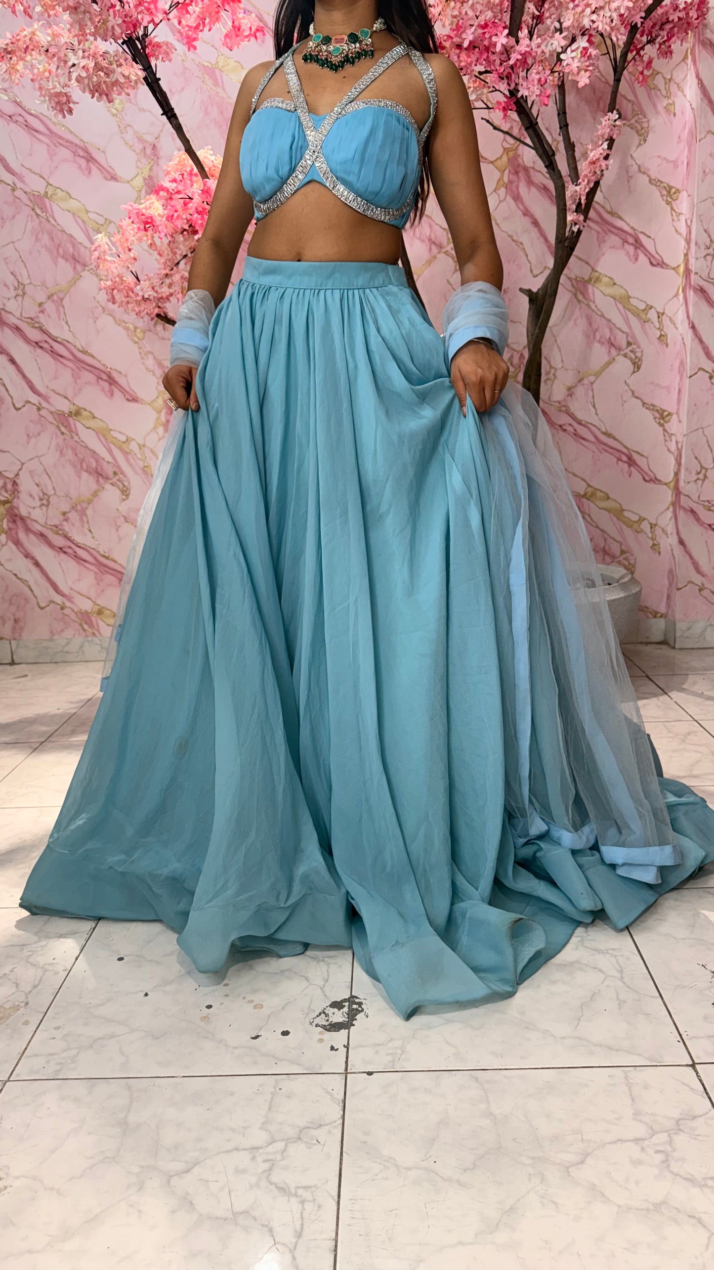 Sky blue embellished lehenga 4004