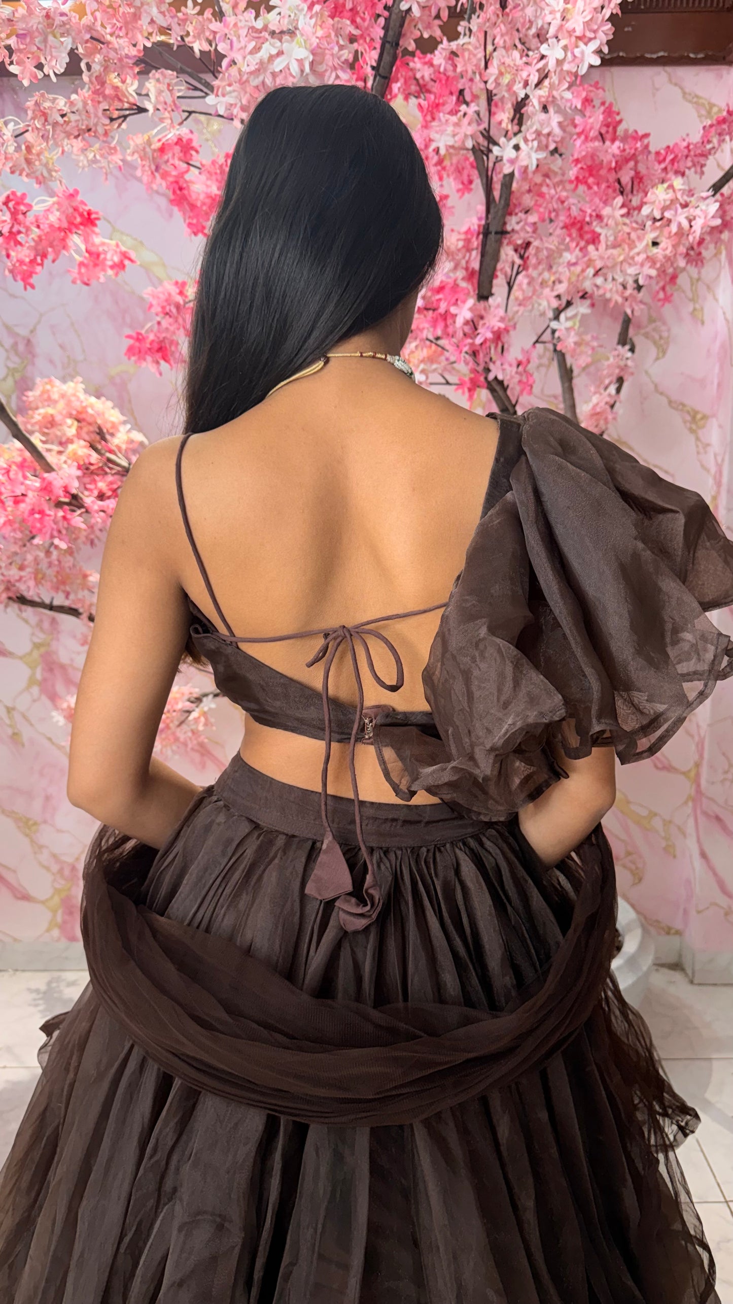 Brown one shoulder lehenga 4005