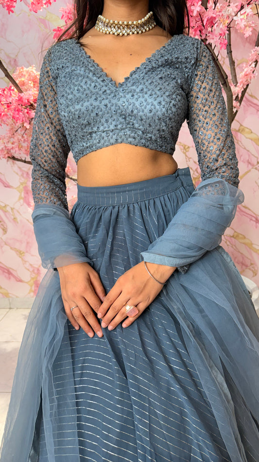 Sequin grey wedding lehenga 4009