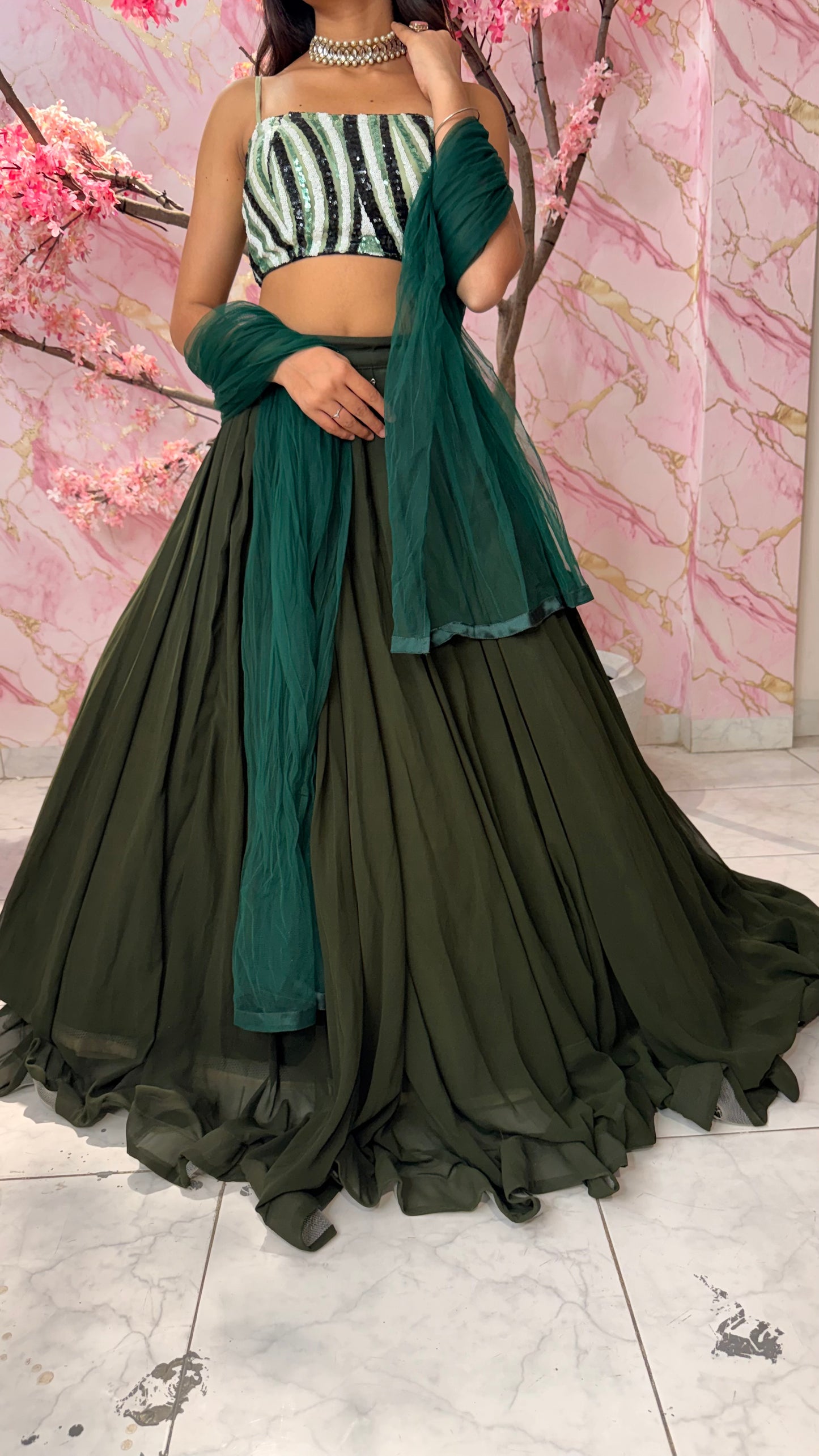 Green sequin wedding lehenga 4012