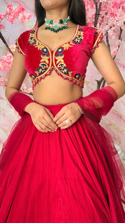 Pink velvet beauty wedding lehenga 4014