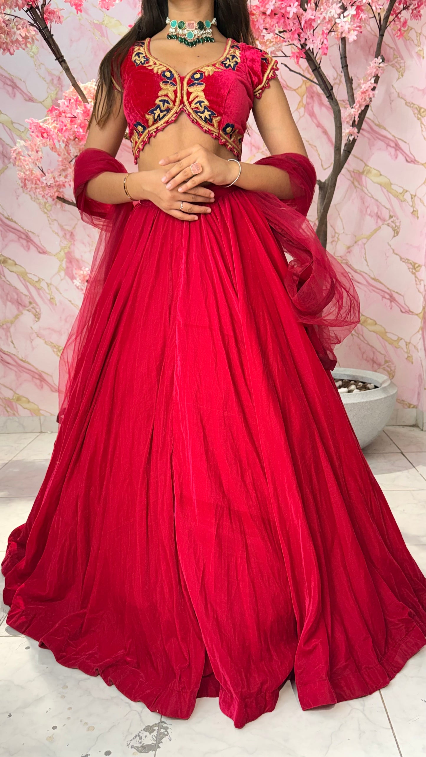 Pink velvet beauty wedding lehenga 4014