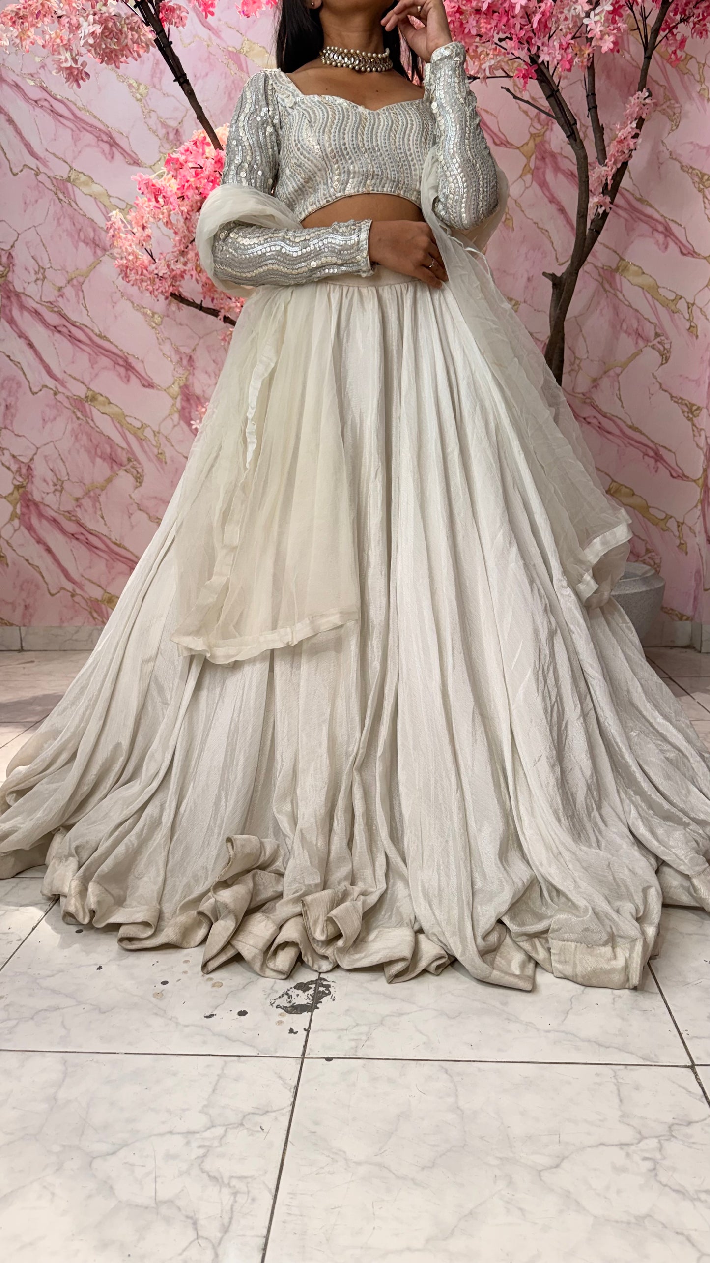 Sequin white wedding lehenga 4008
