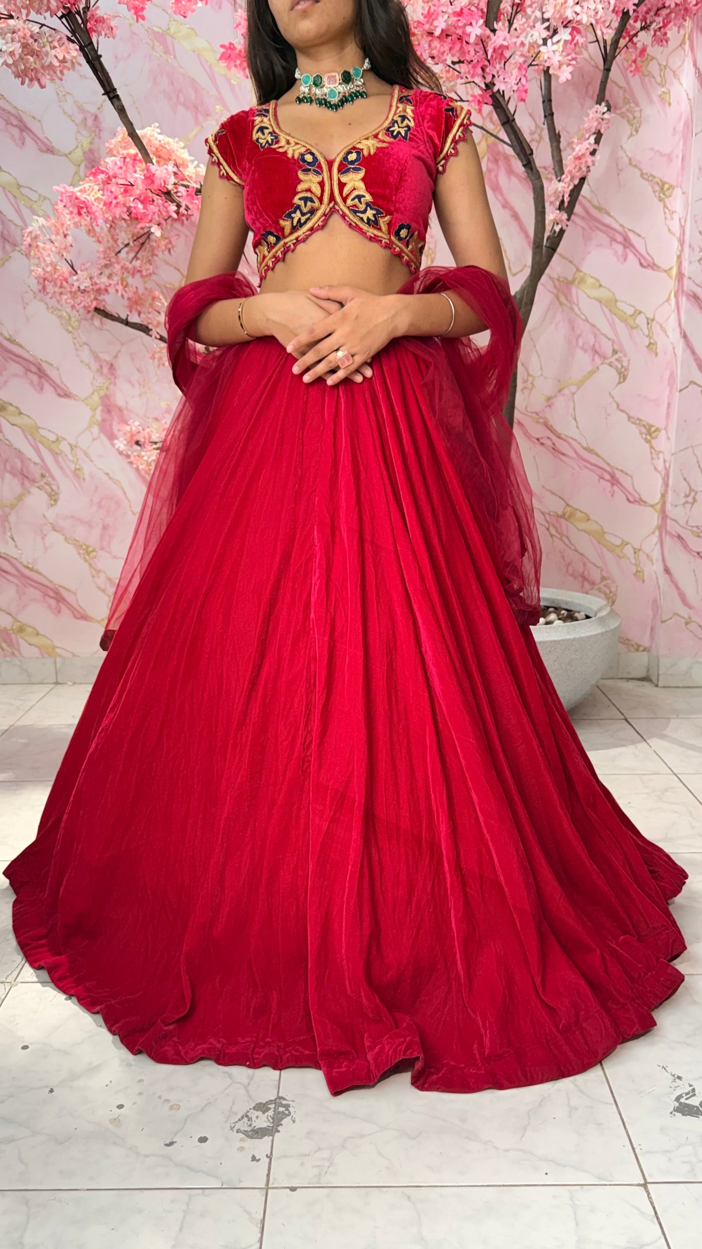 Pink velvet beauty wedding lehenga 4014